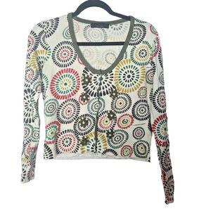 Twin Set Simona Barbieri Ivory Geometric Print Sequin Crop Top Womans Size Large